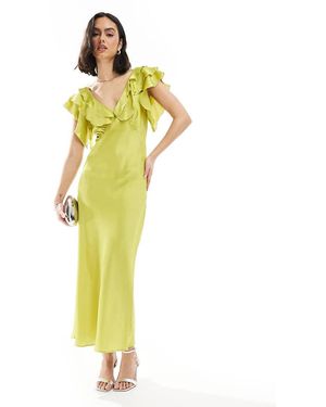 New Look Ruffle Sleeve Satin Midi Dress - Yellow