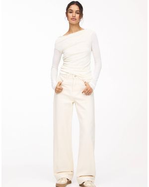 Pull&Bear Turn Up Hem Mid Rise baggy Jeans - White