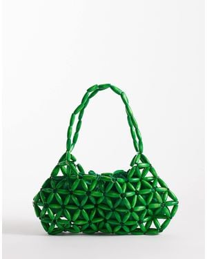 Kaiia Exclusive Wooden Beaded Shoulder Bag - Green