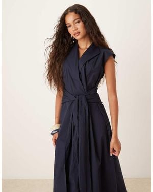Mango Vestito A Maniche Corte Con Allacciatura - Blu