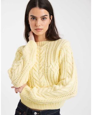Brave Soul Crew Neck Cable Knit Jumper - Yellow