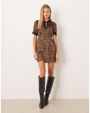 Never Fully Dressed Satin Lace Trim Mini Dress - Brown