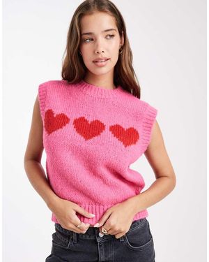 Pieces Love Heart Knitted Vest - Pink