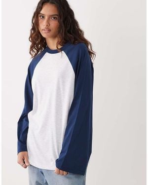 ASOS Camiseta De Manga Larga En Con Contraste - Azul