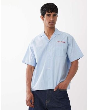 Jack & Jones Camisa Azul A Rayas De Manga Corta Con Bordados De Popelina De