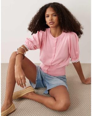Miss Selfridge Short Sleeve Knit Cardigan With Balloon Sleeves - Pink