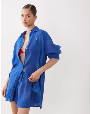 Polo Ralph Lauren Oversized Cotton Linen Boyfriend Shirt - Blue