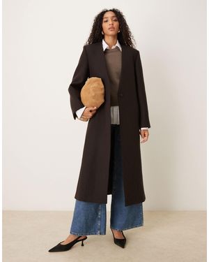 Mango Capsule Wool Mix Collarless Tailored Maxi Coat - Brown