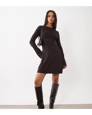 Kaiia Exclusive Knitted Slash Neck Cowl Back Skater Mini Dress - Black