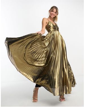 EVER NEW Metallic Pleated Cross Over Maxi Dress