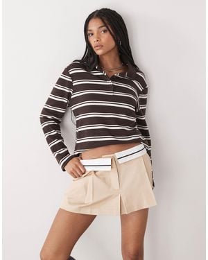 Monki Fold Over Waistband Pleated Mini Skirt - Natural