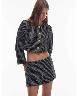 Nia Seren Cropped Boucle Button Up Jacket - Blue