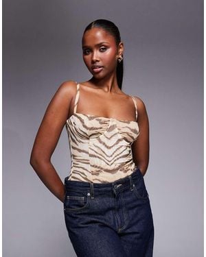 GOOD AMERICAN Body Van Mesh Met Bustier En Bruine Tijgerprint - Blauw