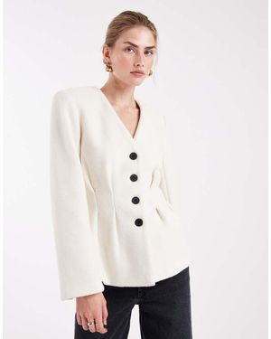 4th & Reckless Blazer Strutturato Color Crema Effetto Lana Stretto - Bianco