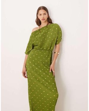 Never Fully Dressed Tilly Plisse Off Shoulder Midaxi Dress - Green