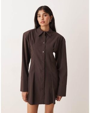 ASOS Cinched Shoulder Pad Shirt Mini Dress - Brown