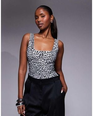 GOOD AMERICAN Body Gris Moldeador Con Escote Cuadrado Y Estampado De Leopardo De Tejido Ligero De