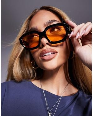 ASOS Chunky Square Sunglasses With Orange Lens - Blue