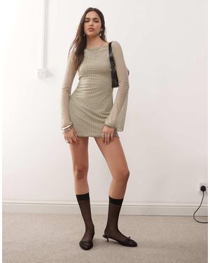 Motel Sevila Flared Sleeve Mini Dress - Natural