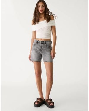Stradivarius Denim Bermuda Shorts - Natural