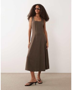 Vila Square Neck Linen-touch Midi Dress - Natural