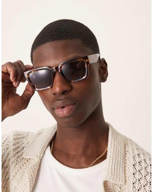 ASOS Square Sunglasses With Burgundy Lens And Tortoise Shell Bevel Frame - Brown