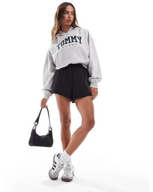 Tommy Hilfiger Felpa Con Cappuccio Corta Grigia Stile College Vintage - Grigio