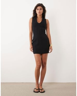 ASOS Plunge Front Grown-on Neck Mini Dress - Natural