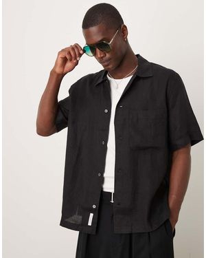 ARKET Linen Short Sleeve Shirt With Front Pocket - Black