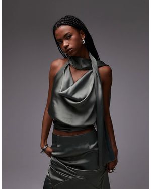 ASOS Satin Drape Scarf Top - Gray
