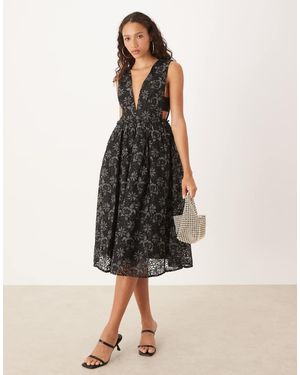 True Decadence Plunging Neckline Skater Midi Dress - Natural