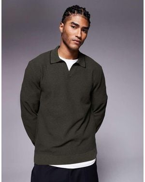 River Island Honeycomb Textured Open Collar Jumper - Grey