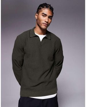 River Island Honeycomb Textured Open Collar Jumper - Grey