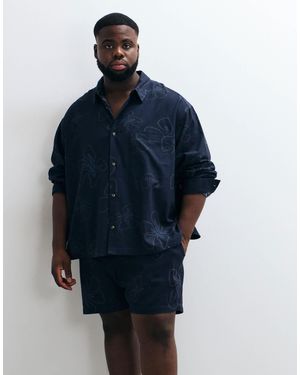 ASOS Short d'ensemble en lin mélangé à imprimé fleurs - Bleu