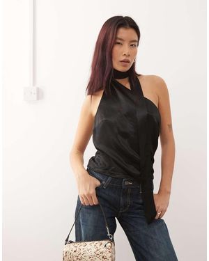 Collusion Satin Party Scarf Top - Black