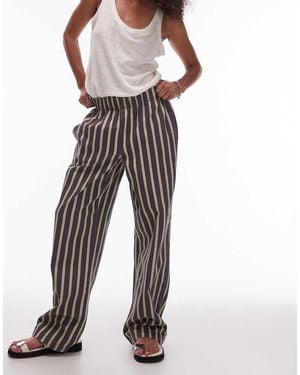 TOPSHOP Wide Stripe Pull On Straight Leg Trouser - Green