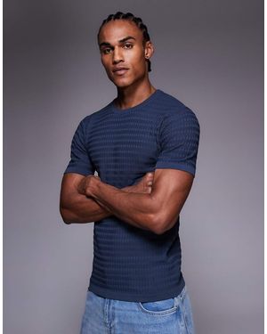 River Island Muscle Fit Knitted T-Shirt - Blue
