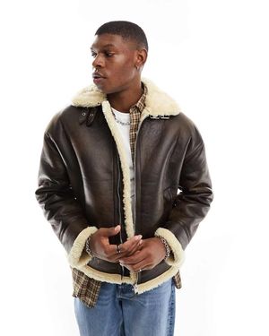 Bershka Faux Leather Aviator Jacket - Grey