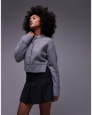 Collusion Fluffy Knit Crew Neck Cardi - Grey