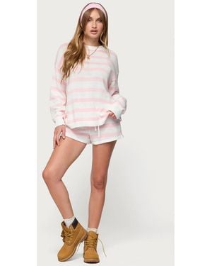 Edikted Amaris Striped Knit Shorts - Pink