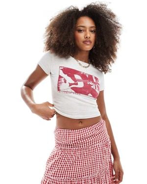 Daisy Street T-Shirt Ristretta Bianca Aderente Con Stampa - Rosso