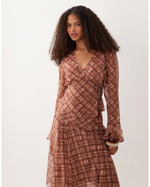 Wednesday's Girl Angel Sleeve Floaty Blouse Co-Ord - Brown