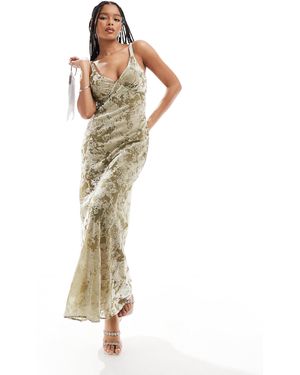 Mango – maxikleid aus gemustertem ausbrennersamt - Mettallic