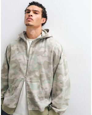 Collusion Camo Washed Zip Hoodie - Grey