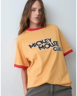 ASOS Disney T-Shirt Oversize A Bordi A Contrasto Con Stampa Mickey Mouse Club - Arancione