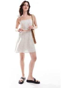 & Other Stories Linen Mini Flippy Dress With Adjustable Straps And Panelled Seams - White