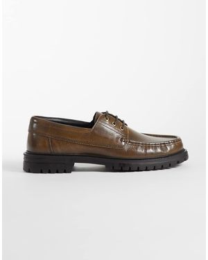 ASOS Lace Up Boat Shoes With Cleated Sole - Brown