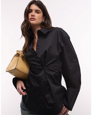 Monki Asymmetric Gathered Shirt - Black
