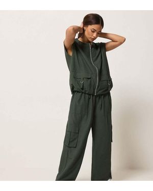 PixieGirl Petite Cargo Wide Leg Trousers - Green