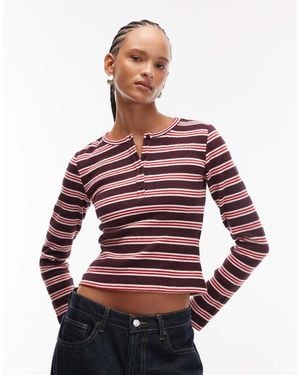 Reclaimed Vintage Long Sleeve Henley Top - Red